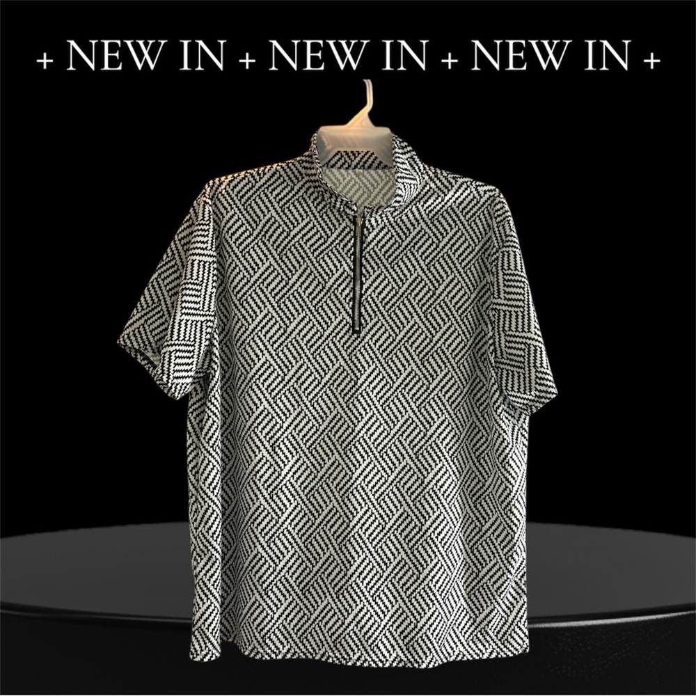 SHEIN Black and White Casual Button Down Shirt with Modern Geometric Design